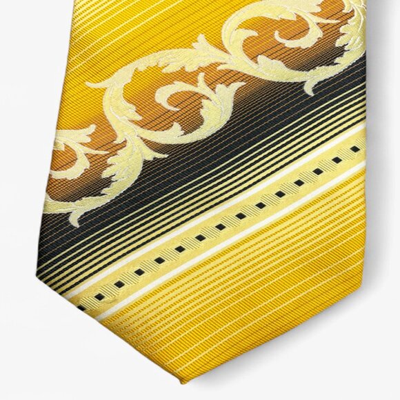 Conte Tie Vintage 1970's Wide Polyester Disco Loud Mod Striped Geometric Yellow - Picture 2 of 6